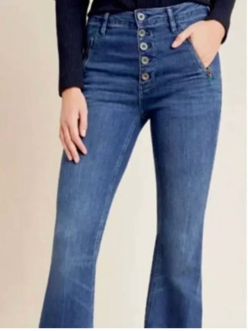 Anthropologie Pilcro High Rise Trouser Bootcut Jeans 31 Button Fly Stretch
